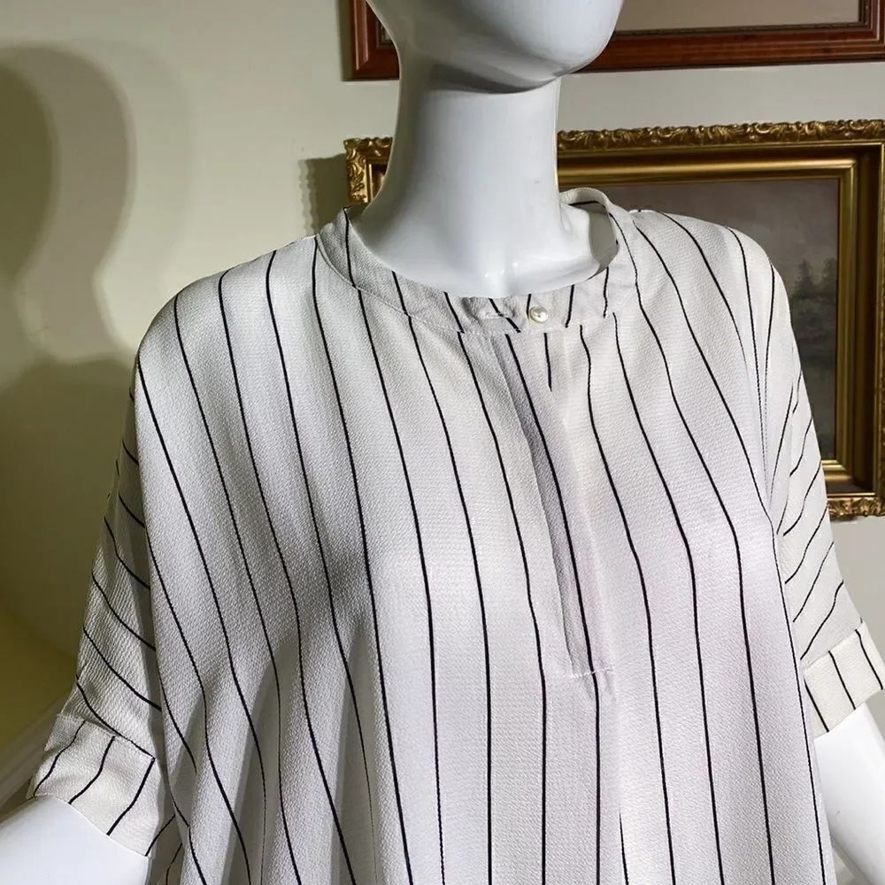 Monk & Lou Pin Stripe Baseball Style Oversized Tunic Top - Picture 7 of 10